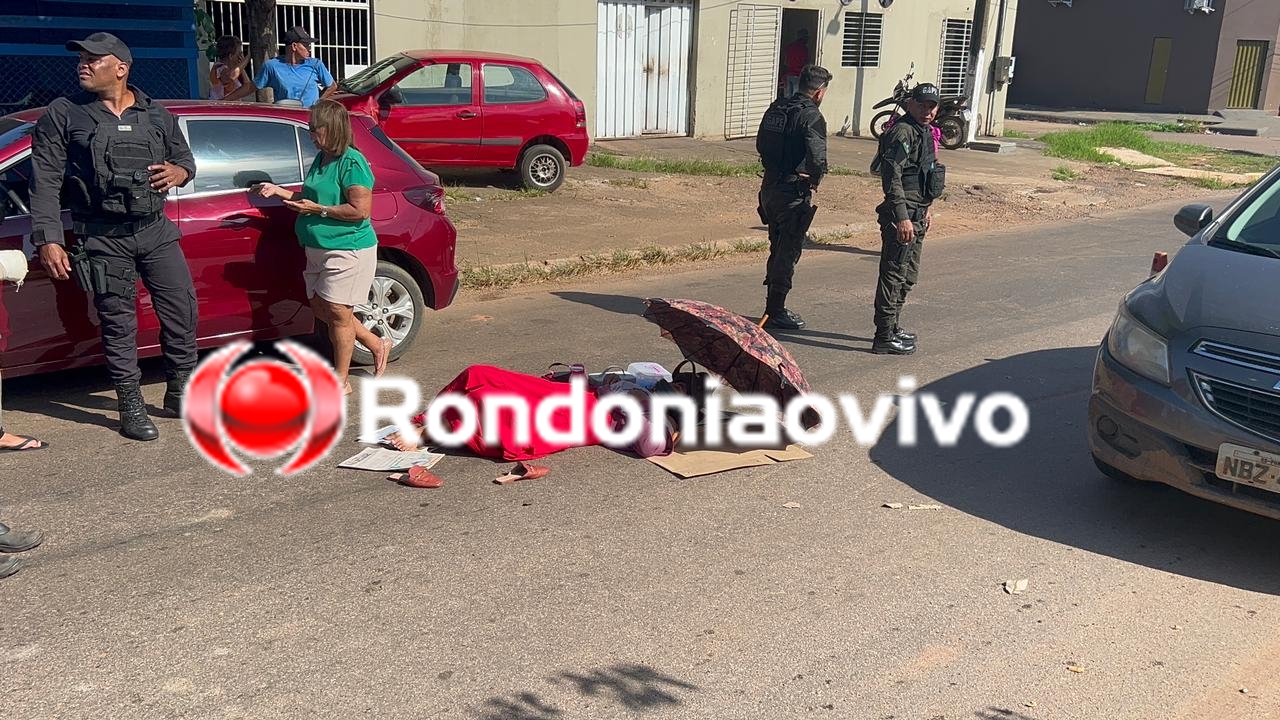 VÍDEO: Mulher em moto é atingida por carro ao desviar de buraco na Guaporé
